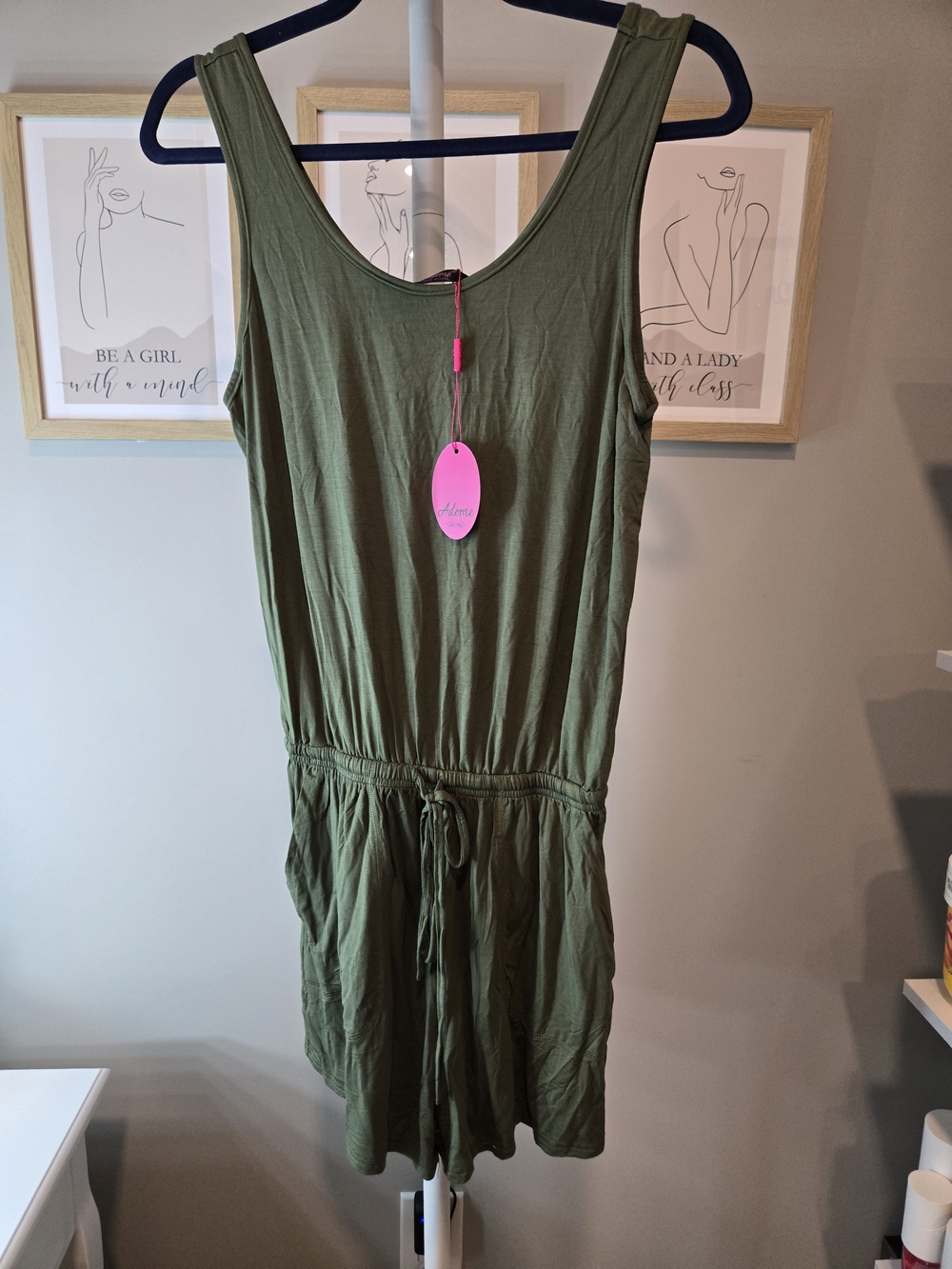 Olive Sleeveless Drawstring Romper